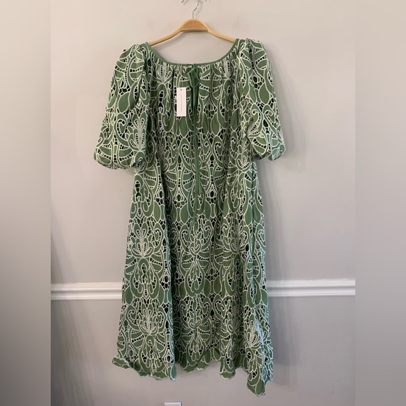 NEW LOEFFLER RANDALL Mimi Green Oversized Puff-Sleeve Dress Size Medium - Picture 6 of 7
